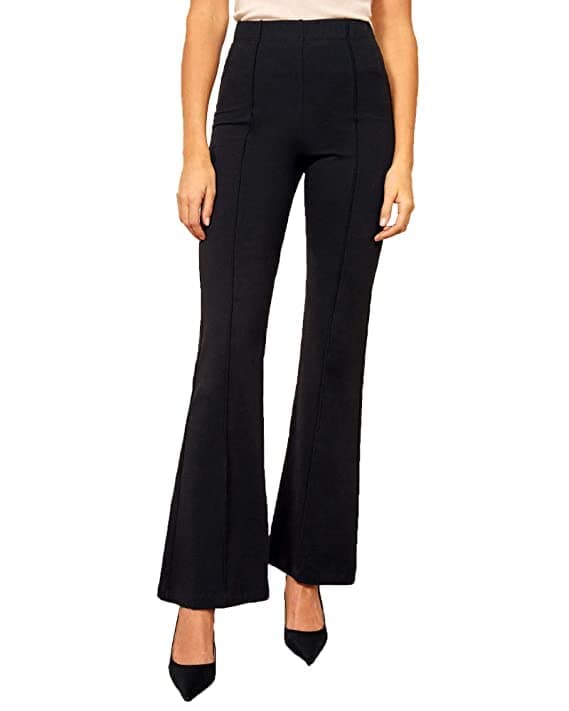 Dream Beauty Fashion Women'S Stylish High Rise Waist Bell Bottom Trouser, Bootcut Elastic Flared Pants, Stretchy Parallel Leg Pant For Casual Office Work Wear (Black, L-32)