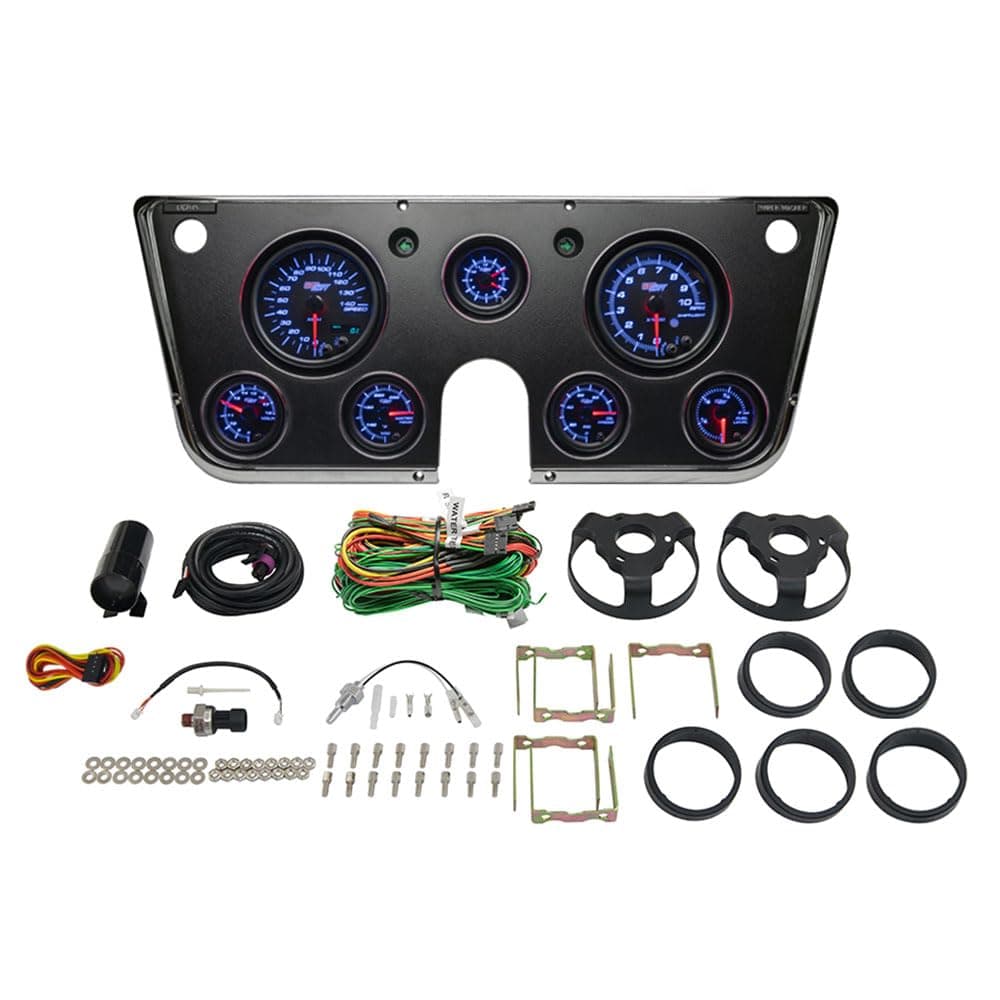 GlowShift 7-Gauge Cluster Package for Chevy C10 (1967-1972) - Black 7 Color Speedometer, Tach, Oil Pressure, Water Temp, Fuel Level, Clock & Volt Gauges