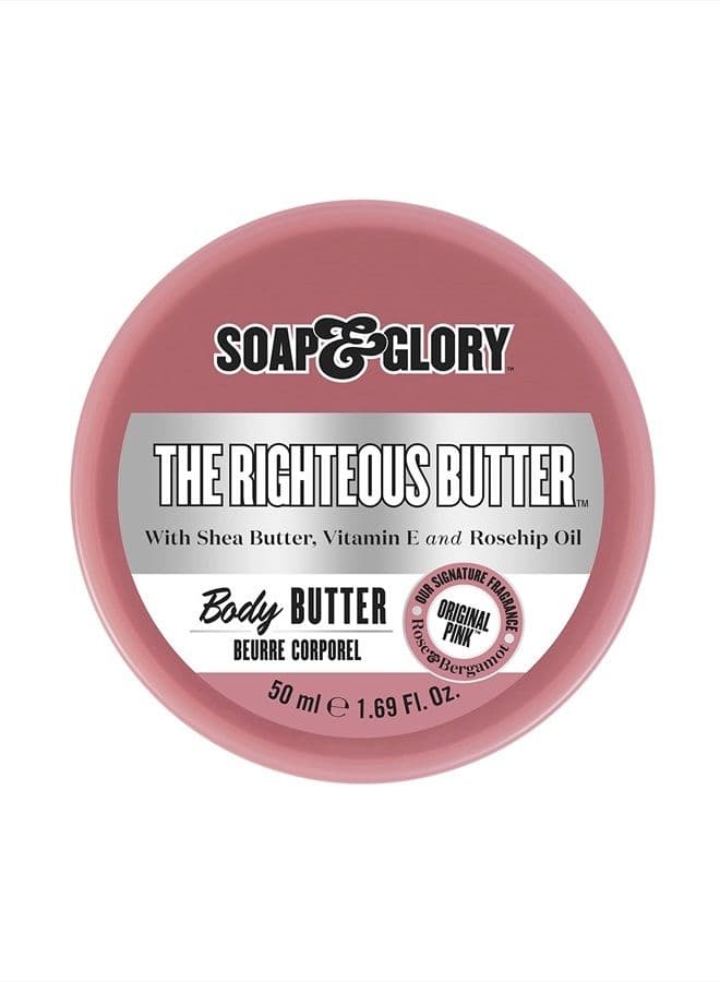 The Righteous Butter Moisturizing Body Butter - Skin Hydration Body Moisturizer with Vitamin E, Rosehip Seed Oil & Shea Butter - Rich Body Cream for Soft & Smooth Skin (50ml)