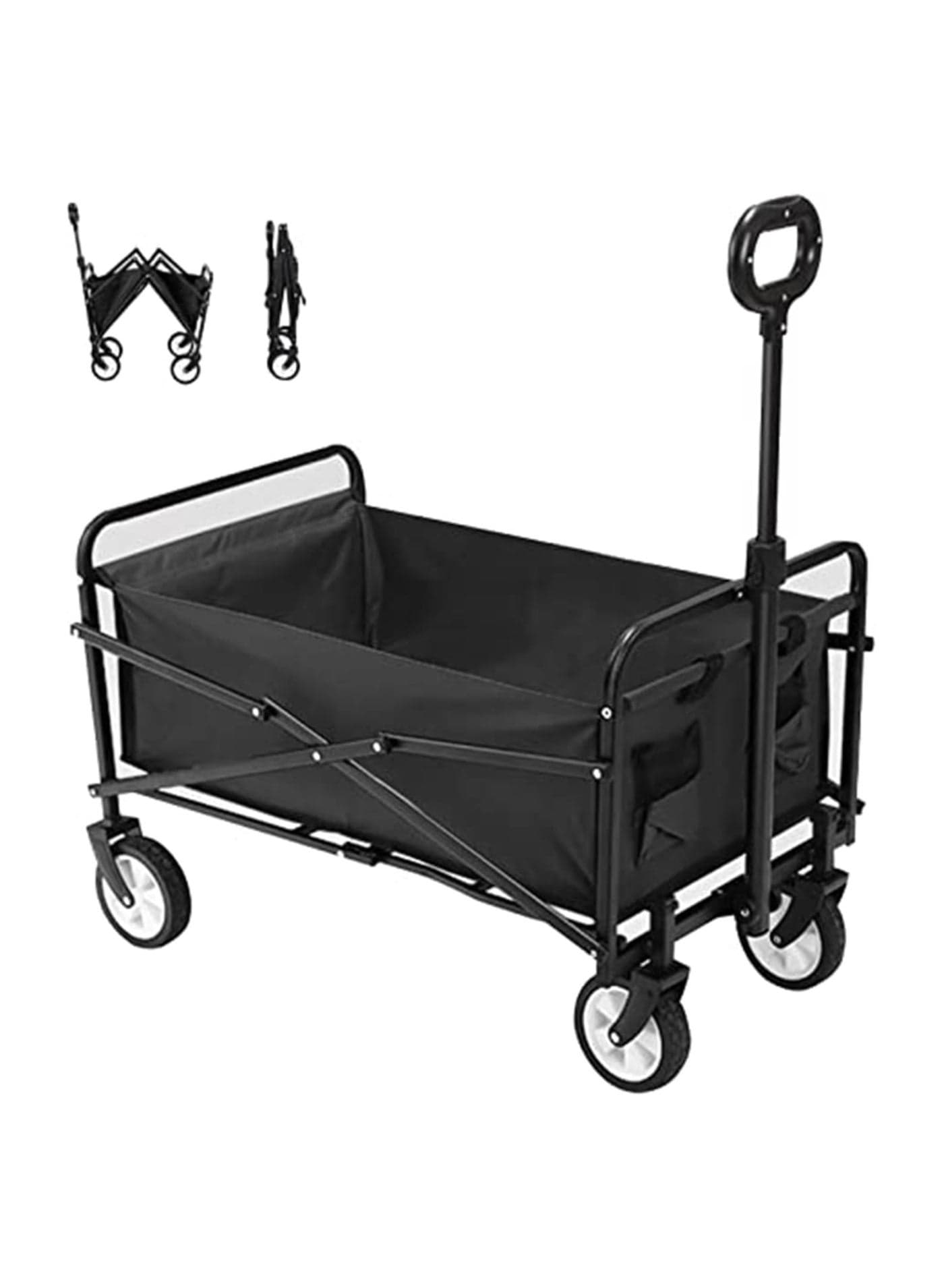 Folding Practical Wagon Portable Outdoor Camping Shopping Picnic Sports Garden Cart with Universal Wheel Adjustable Handle (Mini Black Trolley)