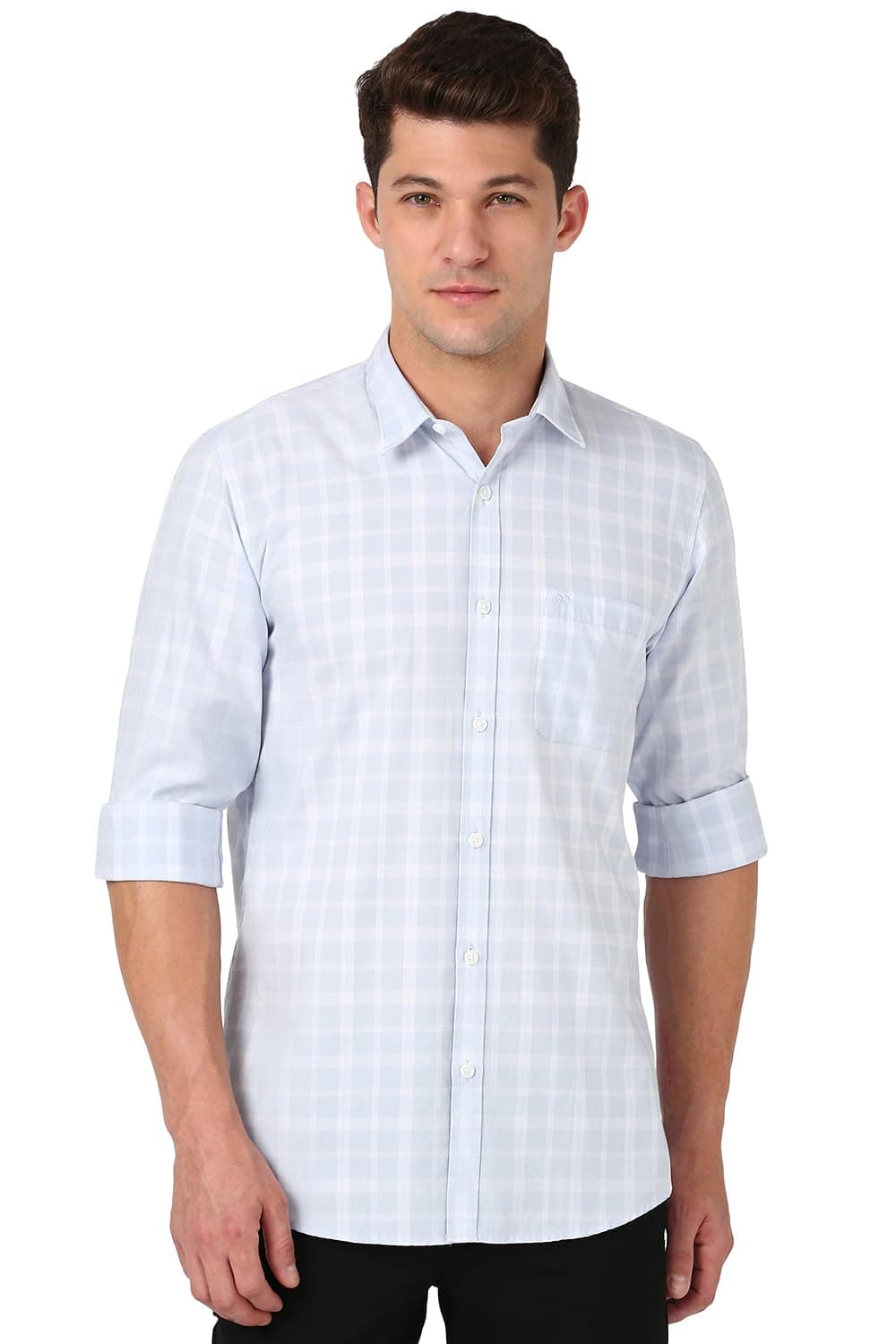 Peter England Men Polycotton Checkered Slim Fit Shirt (PCSFSSLPW68387_Grey, 40)