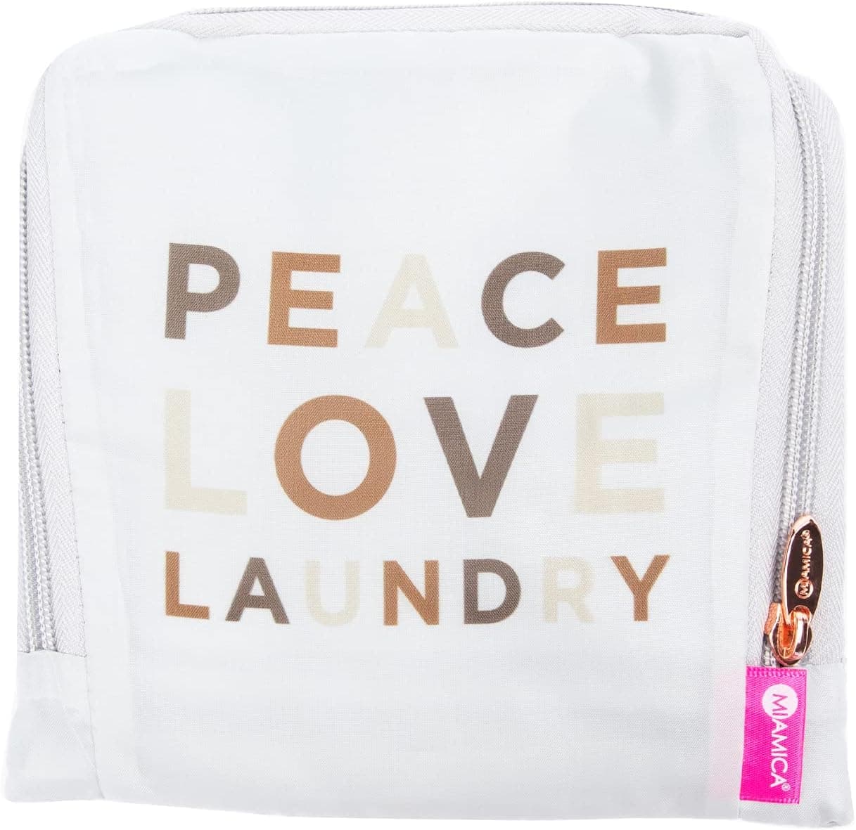 Miamica Travel Laundry Bag Peace and Love Measures 21 x 22 When Fully Opened Foldable Laundry Bag with Drawstring Closure Durable Lightweight Travel Accessories