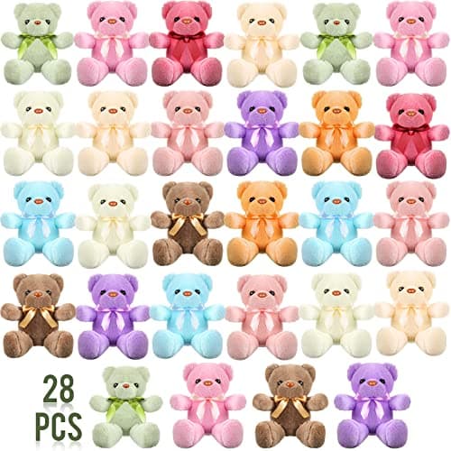 Jerify 28 Pieces Easter Bears Stuffed Animals Plush Gift for Women 12 Inch Plush Cute Soft Bears with Ribbon Bow in 10 Colors Wedding School Exchange Gift Baby Shower