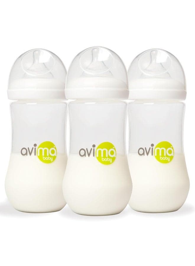 Avima Baby 12 oz Anti Colic Baby Bottles for Breastfed Babies - Fast Flow Nipples, Wide Neck Bottle, BPA Free - 9-12 Months, Stage 3 (Set of 3)