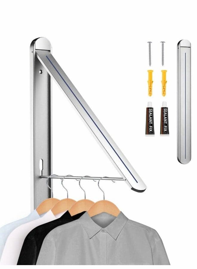 Retractable Wall Mounted Folding Clothes Drying Rack Stealth Hanger for Laundry Room Closet Storage Organization Silver