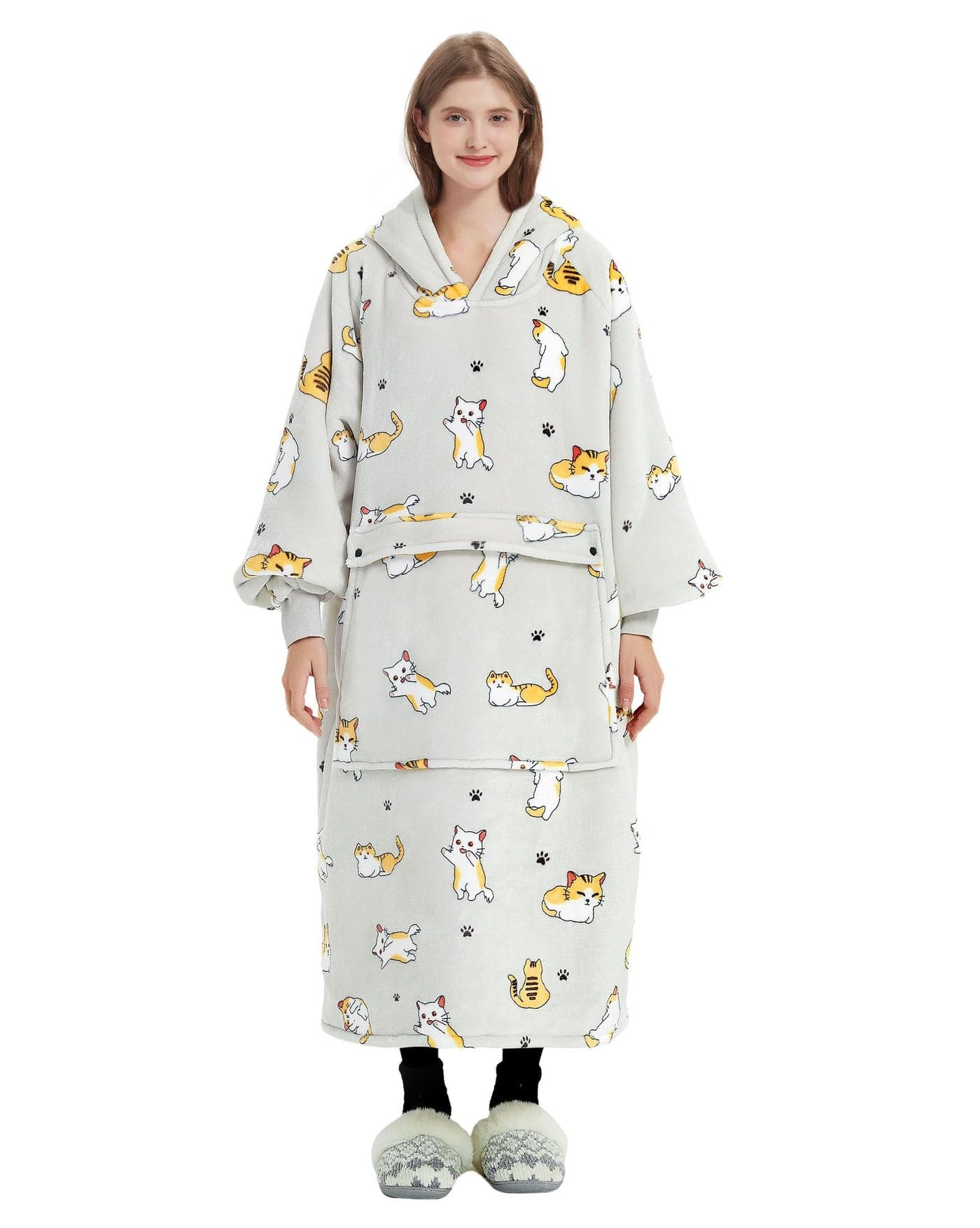 KFUBUO Wearable Blanket Hoodie for Adults Long Sherpa All Patterns Cat Oversized Sweatshirt Blanket with Pockets Birthday Gifts for Women