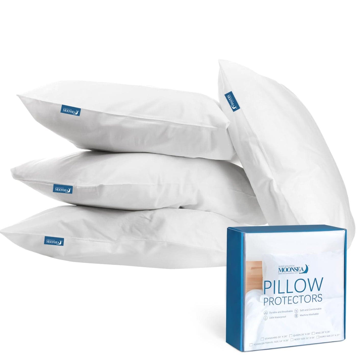 Moonsea Queen Pillow Protector Zippered 2 Pack Queen Size 20 x 30 inch Pillow Case Protector Skin Friendly Pillow Covers Encasement Pillow Case White