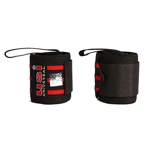 USI UNIVERSAL Wrist Wraps With Thumb Loops, 3 Line Strong Elastic Construction, Hook & Loop Closure, For Men, Women Weight Lifting, Powerlifting, Strength Training (38cm(20”),1 Pair)