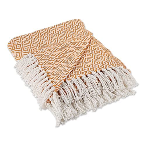 DII Rustic Farmhouse Double Diamond Woven Throw, 50x60, Pumpkin Spice