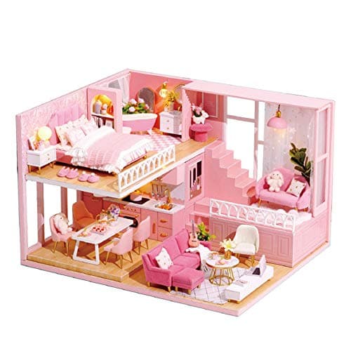 TuKIIE DIY Miniature Dollhouse Kit with Furniture 124 Scale Creative Room Mini Wooden Doll House Accessories Plus Dust Proof Music Movement for Kids Teens AdultsWarm Moments