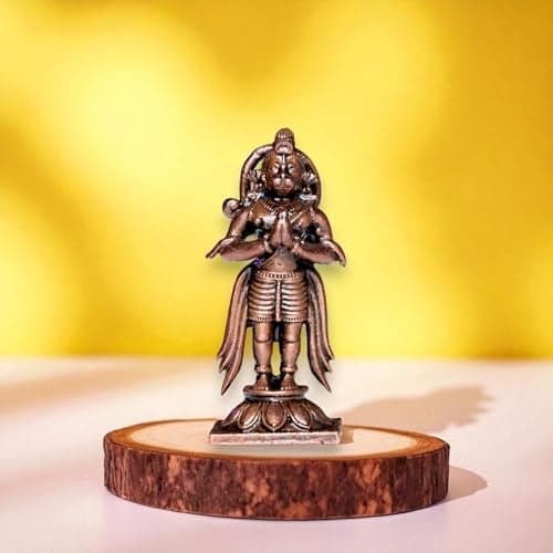RAISOM Pure Handmade Copper Standing Hanuman Ji Idol | Antique Patina Finish Bajrangbali Ji | Ideal for Temple, Car Dashboard, Gifting & Home Decor | Height: 5 cm Weight: 40 Grams