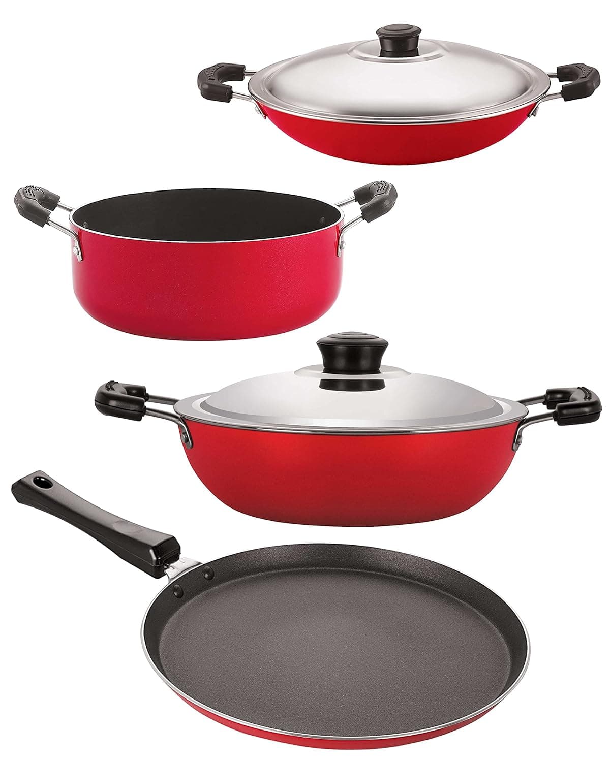 Nirlon 3 Layer Aluminium NonStick Coated Chemical Free Healthy Kitchenware Utensil Gift Item Set of 4 Pieces FT11_DKDJ_AC_CS24