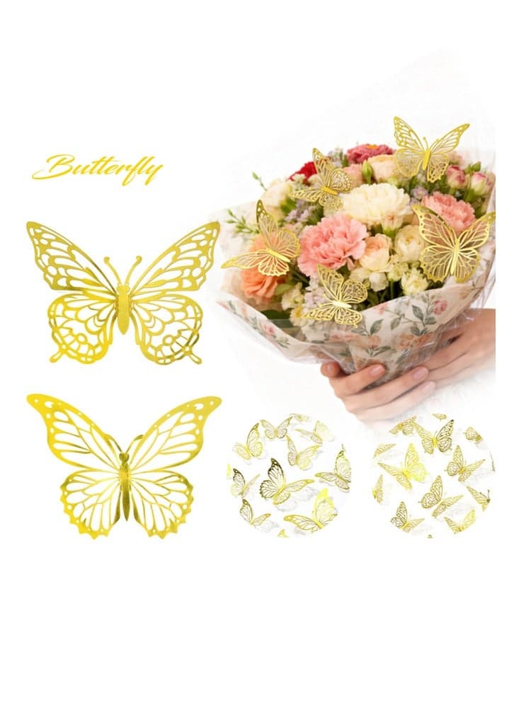3D Gold Butterfly Wall Decor 3 Sizes 2 Styles Butterfly Party Decorations Cake Decorations-Removable Metallic Wall Sticker Room Mural Decals for Kids Bedroom Nursery Classroom Party Decoration Wedding Decor DIY Gift (1Styles+2Styles Gold, 24Pcs)