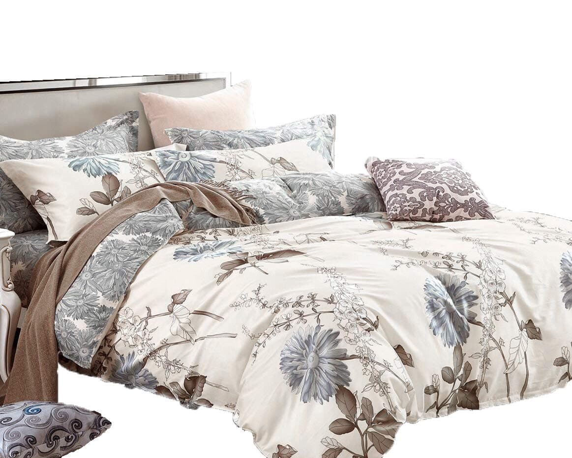 Swanson Beddings Daisy Silhouette Reversible Floral Print 5Piece 100 Cotton Bedding Set Duvet Cover Two Pillowcases and Two Pillow Shams King