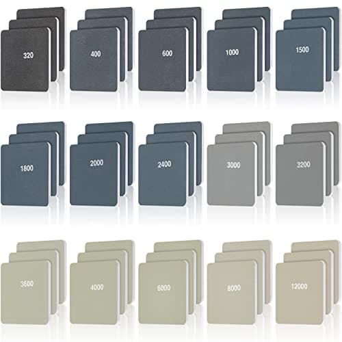 Queekay 45 Pieces 2 x 2 Inch Padded Sanding Pads Micro Mesh Touch Sanding Pads Double Sided Polishing Board Assorted Grits Soft Mess Kit for Wood Plastic Materials