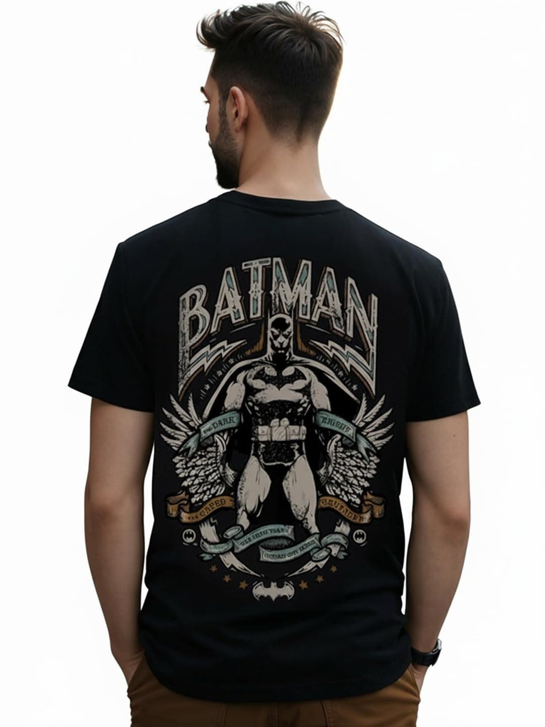 Bewakoof X Official Dc Comics Merchandise Men's The Dark Knight Graphic Printed Cotton T-Shirt - Regular Fit, Round Neck, Half Sleeves_592032_Black_M