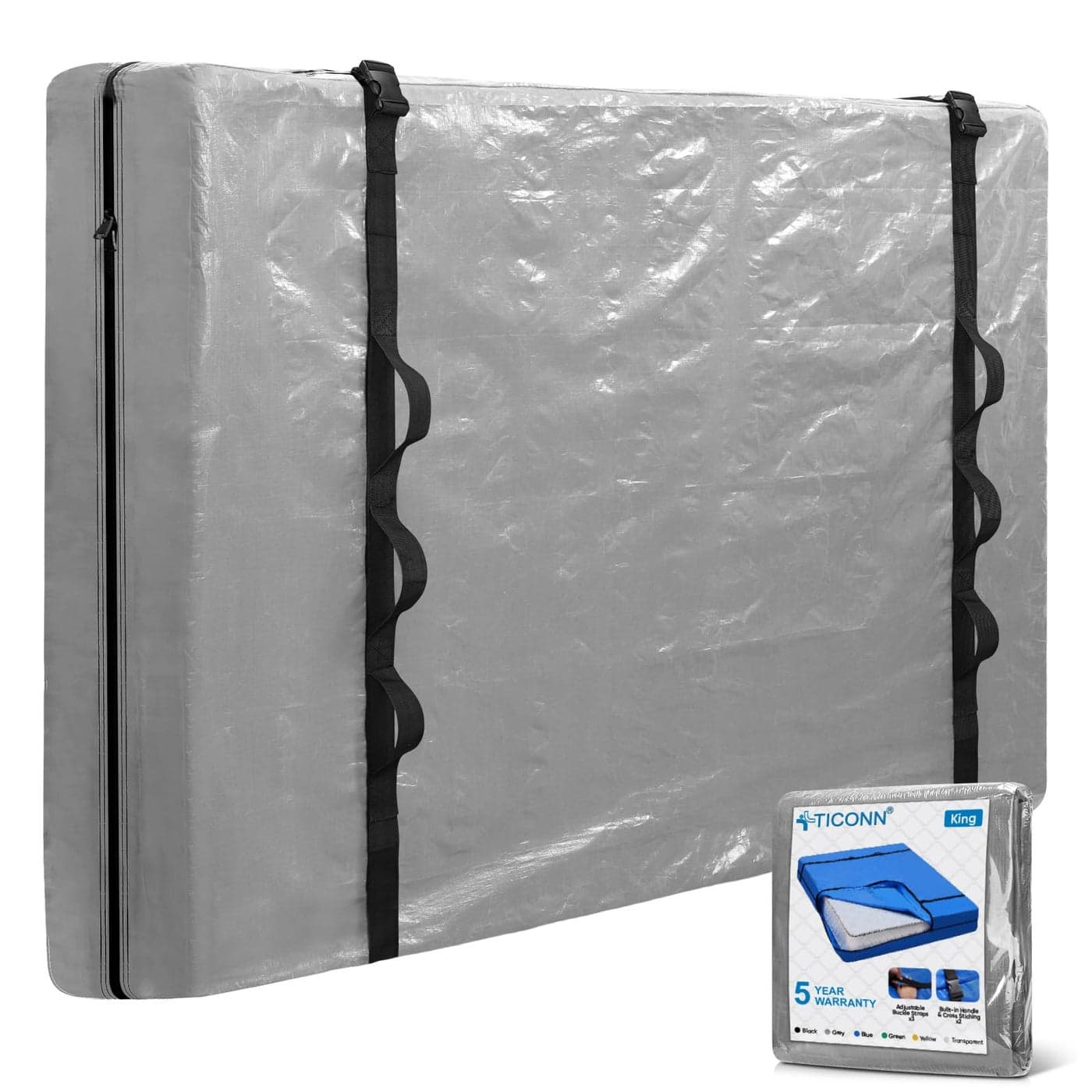 TICONN Mattress Bags for Moving Heavy Duty King Mattress Cover Storage Bag with FullAround Handle and Adjustable Buckles Gray King