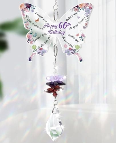 Funnli 60th Birthday Gifts for Women Crystal Suncatcher, 60th Birthday Decorations for Woman, 60 Year Old Bday Gift for Friends Sister Mom Grandma Window Hangings Home Decoration