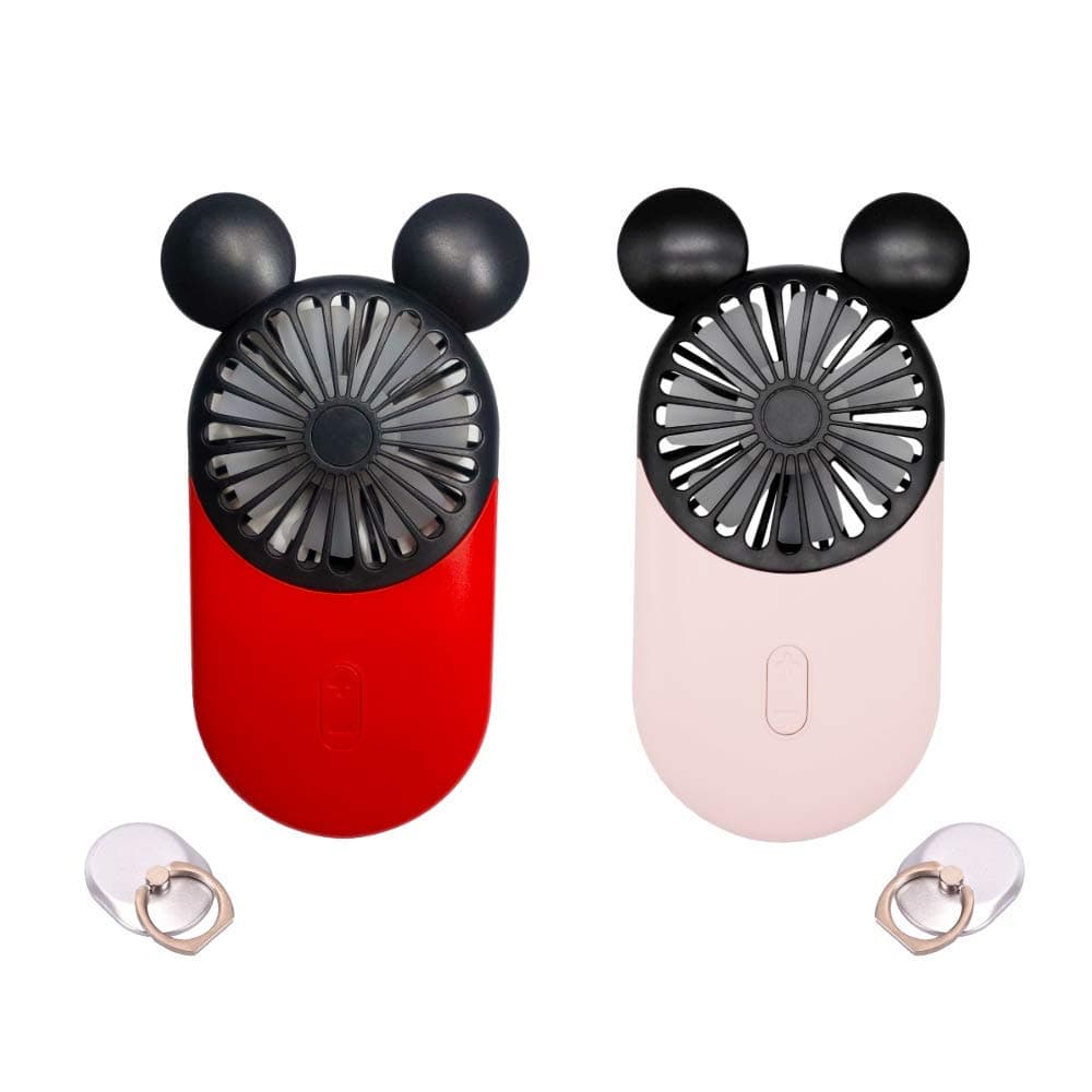 DecoLife Cute Mouse Mini Fan Handheld Portable USB Rechargeable Fan with Beautiful LED Light 3 Adjustable Speeds 2 Pack RedPink