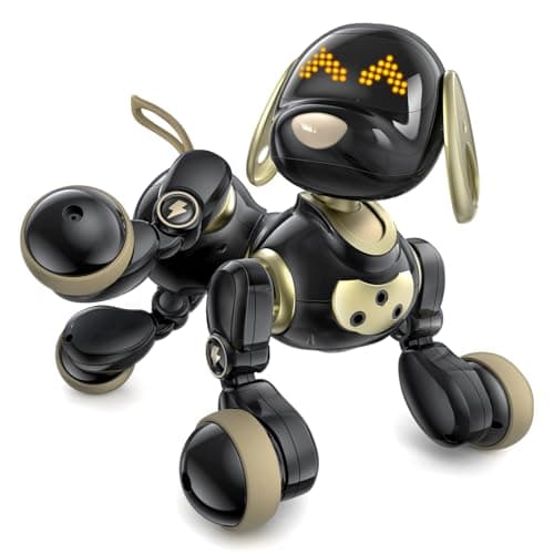 Ruko 18011 Robot Dog Toy Smart Interactive Puppy with 30 LED Faces Remote Gesture Control Programmable Electronic Pet for Kids Ages 38 Black Gold