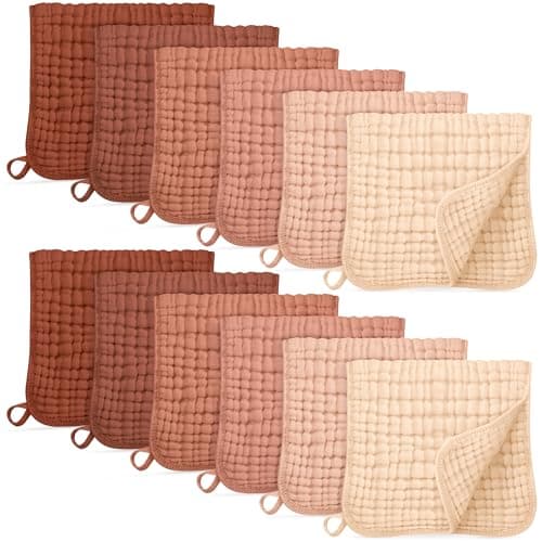 Unnivoll Muslin Burp Cloths for Baby 100 Cotton Burping Cloths for Boys Girls Large 20X10 Extra Soft and Absorbent 12 Pack Gradient Caramel