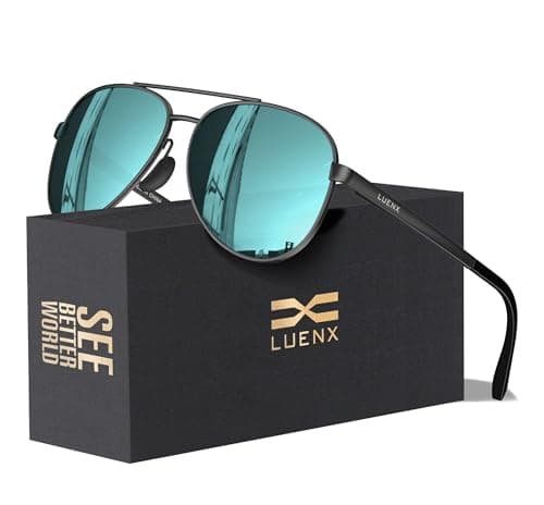 LUENX Aviator Sunglasses for Men Women Polarized - UV400 Protection, Classic Metal Frame, Anti-Glare Light Blue Mirrored Lens, Lightweight Stylish Eyewear for Driving & Outdoor Activities 59mm