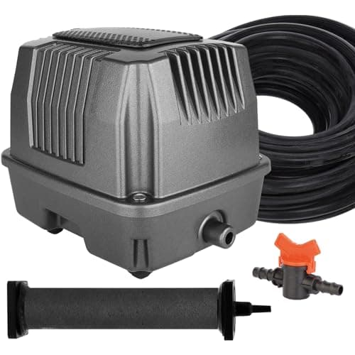 AquaMiracle Koi Pond Aerator Pond Air Pump with Self-Sinking Airline Rubber Air Diffuser, Air Flow Control Pond Deicer All-in-One Pond Aeration Kit for Outdoor Pond 2,000-5,000 Gallons