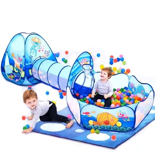 Kidsmate 3-in-1 Ball Pool Tunnel for Kids 1-5 Years | Foldable Pop-Up Tent with Crawling Tunnel, Ball Pit & Playhouse | Indoor/Outdoor Activity Toy for Boys & Girls | Balls Not Included – Blue