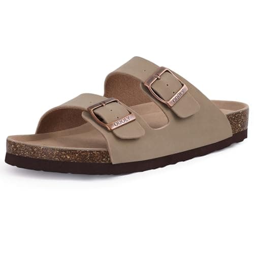 ODOLY Unisex Cork Footbed Slide Sandal, Arch Support Summer Outdoor Sandals with Adjustable Buckle for Women and Men, Taupe 41 (10 Women/8.5 Men)