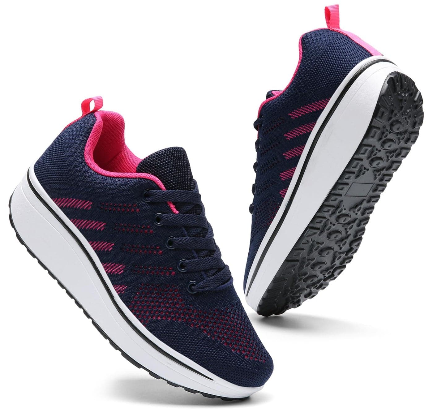 DADAWEN Women's Slip On Breathable Mesh Walking Tennis Shoes Lightweight Comfort Wedge Platform Casual Sneakers for Gym Travel Work Navy/Hot Pink US Size 7