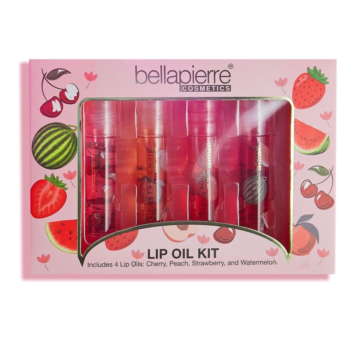 bellapierre Cosmetics 4Piece Natural Lip Oil Kit Moisturizing Lip Gloss Set Fruit Flavored Lip Oil Collection with Rollerball Applicator