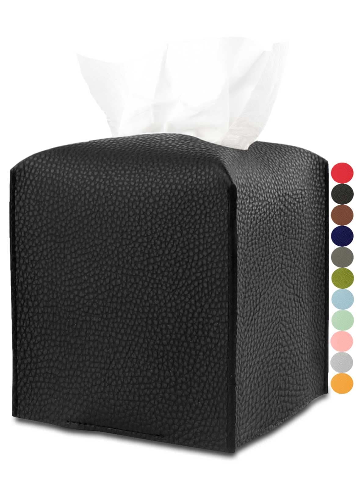 Leather Tissue Box Cover Square Tissue Holder with Bottom Belt JESMINI Black Aesthetic PU Leather Tissue Box Holder Decorative for Bathroom Home Office Decor