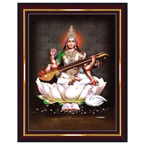 Pavan Photo Laminations Saraswati Devi Goddess Saraswathi Maa Wall Painting Framed Home Decor (Wood,Acrylic,Brown,Small Size,6x8 Inch) B1718S