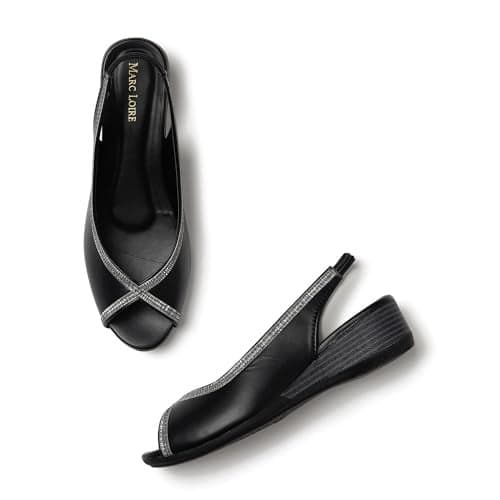Marc Loire Women's Open Toe Block Heel Metallic Fashion Sandals for Everyday (Black, 5)