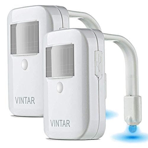 VINTAR 2 Pack Rechargeable 16 Color Motion Sensor LED Toilet Night Light 5 Stage Dimmer IP67 Waterproof Light Detection