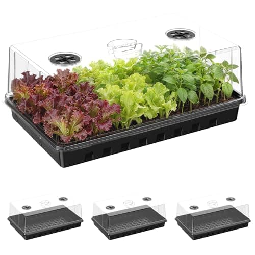 Seed Starter Tray, Gardening Plant Grow Trays Kit for Seedling, Germination Trays with 4.72 Inch High Humidity Domes,Large Growing Space & Better Air Flow for Seed Starting, Mini Greenhouse, 3PCS