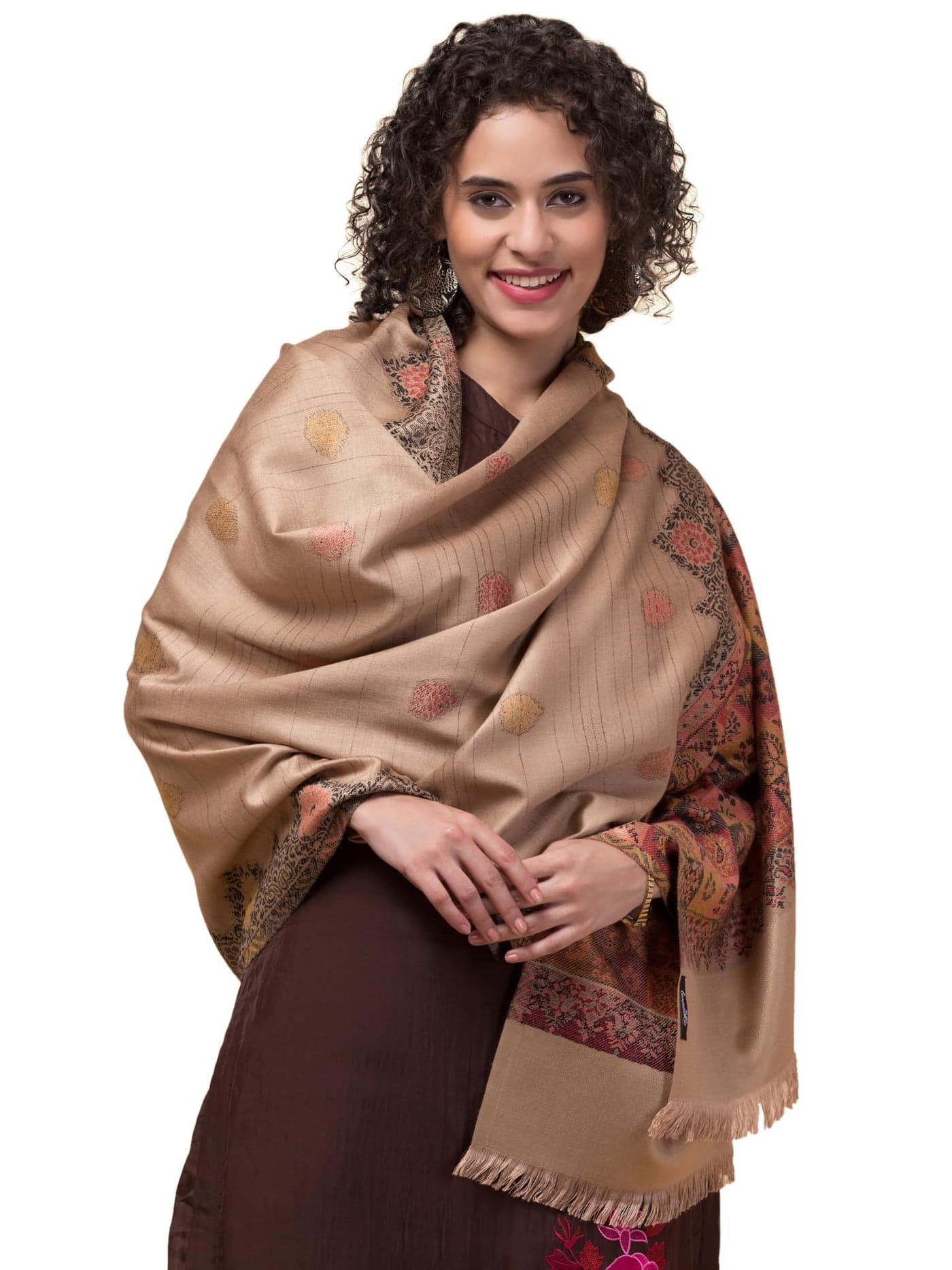 tweedle Women's Acrylic Stole/Shawl For Mild Winters, Stylish Geometric Design Wrap For Ladies/Girls, All Weather Scarf - Beige (28 X 80 Inches), For Female