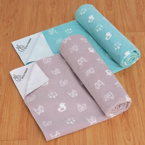 R for Rabbit Waterproof Quick Dry Sheet for Baby | Anti-Piling Fleece Breatheable Fabric Extra Absorbent Instant Dry Baby Bed/Cot Protector Mat (Size-M,Blue-Grey,Pack of 2 Combo)