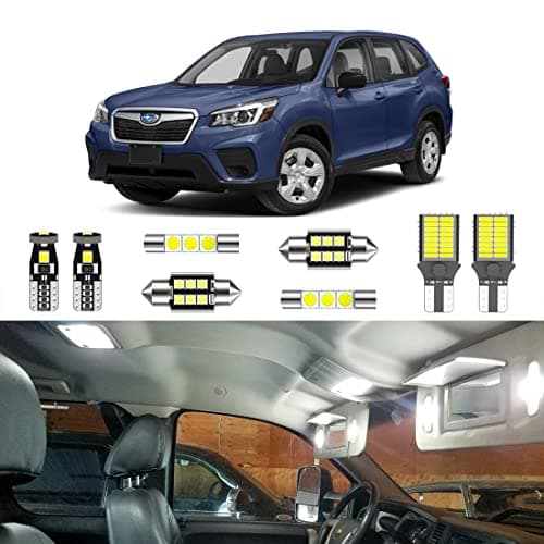 LIGHSTA 8PCS Super Bright White LED Interior Light Kit Package for Subaru Forester 2014 2015 2016 2017 2018 2019 2020 + License Plate Lights and Install Tool