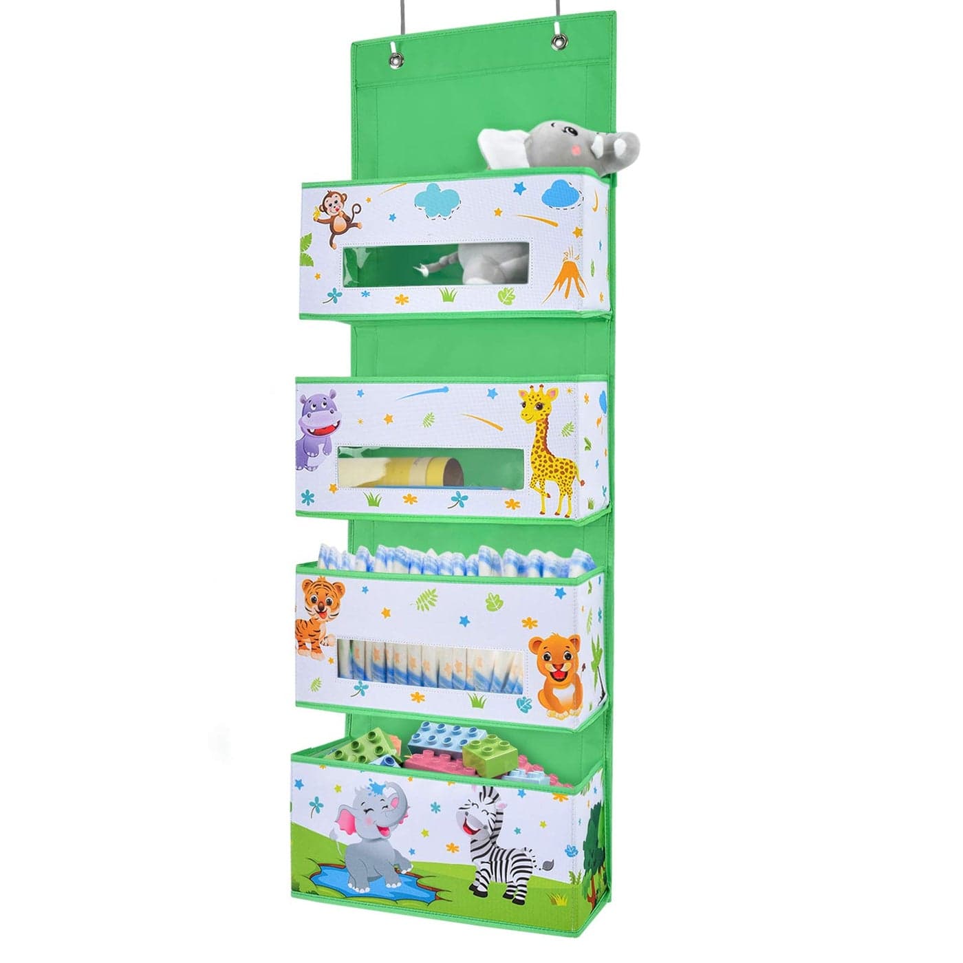 WERNNSAI Jungle Animal Over the Door Hanging Organizer 4 Clear Window Pockets Oxford Cloth Material Suitable for Childrens Rooms Kindergartens Nurseries