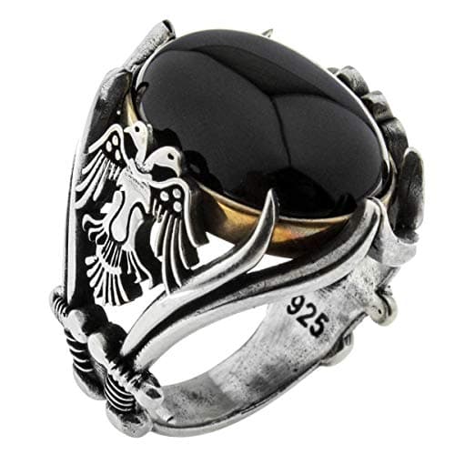 Solid 925 Sterling Silver Onyx Stone Turkish Handmade Luxury Eagle Men's Ring (7)