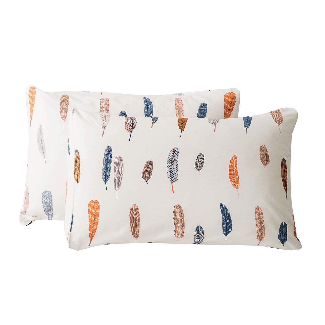 SUSYBAO 100 Cotton Pillowcases Queen Size Set of 2 Colorful Feather Leaves Print Bed Pillow Covers Envelope Closure End Pillow Protectors Soft Breathable Comfortable Lightweight 20 in x 26 in