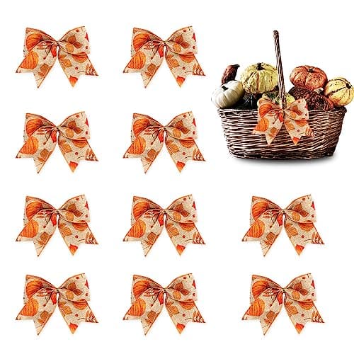Hying Fall Bows for Wreath Thanksgiving Decor Linen Plaid Pumpkin Harvest Bows for IndoorOutdoor Use WallTree Topper Autumn Decoration Supplies
