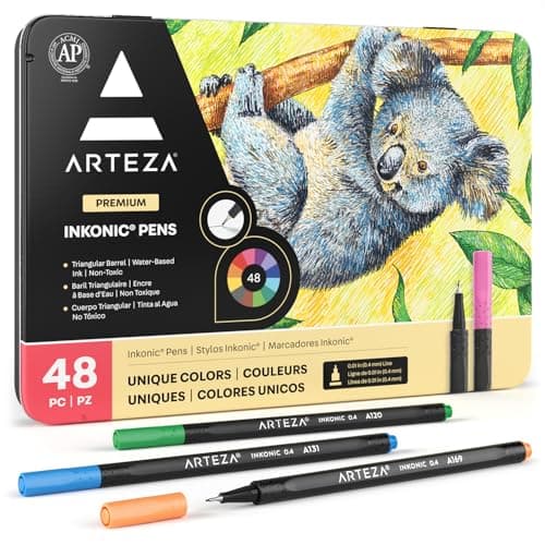 ARTEZA Inkonic Fineliner Pens Set of 48 04 mm Fine Tip Markers for Drawing Journaling Coloring Note Taking