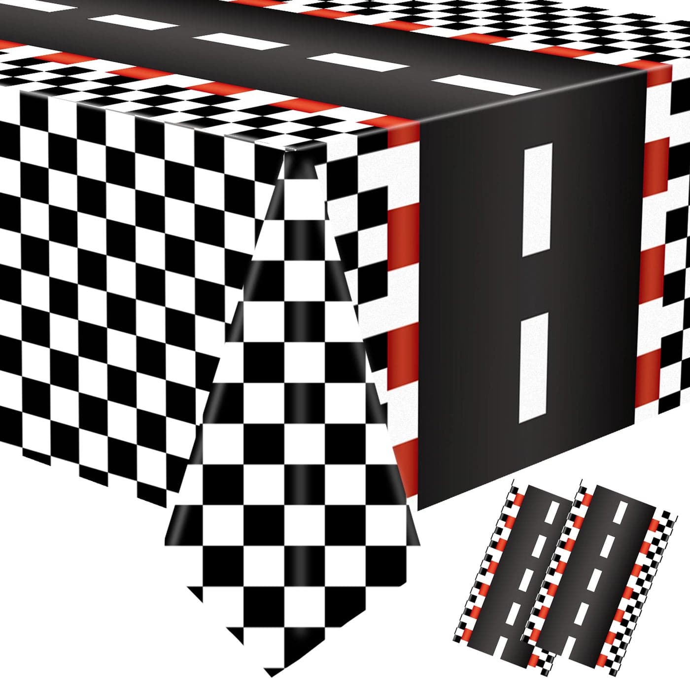 2 PCS Racing Car Plastic Tablecloths Car Theme Disposable Party Tablecloths Black Checkered Flag Table Covers Racetrack Rectangular Tablecloth for Boys Birthday Baby Shower Home Decor 54 x 108 Inch