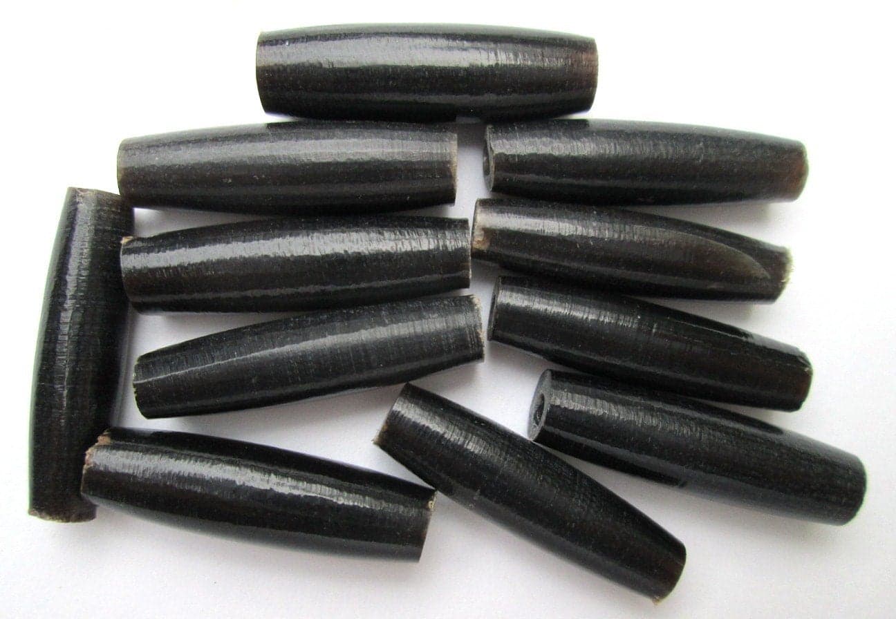 Genuine Hairpipe Bone; Black Horn, Size 1 inch, 25 pcs; Hair Pipe Choker Beads