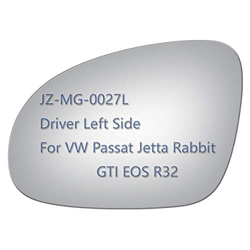 JZPOWER Side Mirror Glass fit for Volkswagen VW Passat Jetta Rabbit GTI Eos R32, Driver Lift Side LH Replacement Rearview Flat Glass, Non Heated Including Adhesive