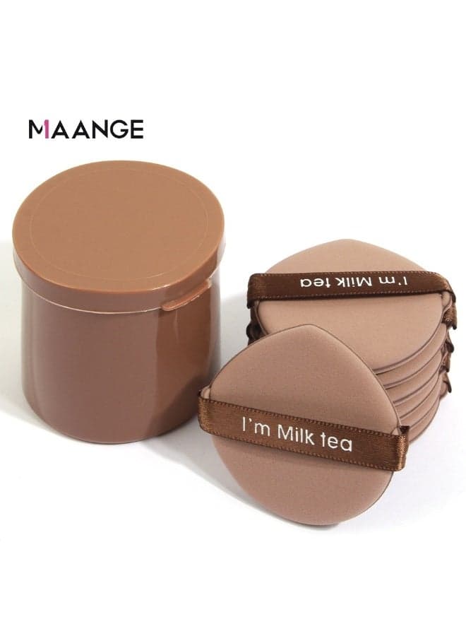 MAANGE 7-Piece Cushion Puff Set, Dry and Wet Use, Teardrop-Shaped Makeup Sponge, Reusable (Coffee Brown)