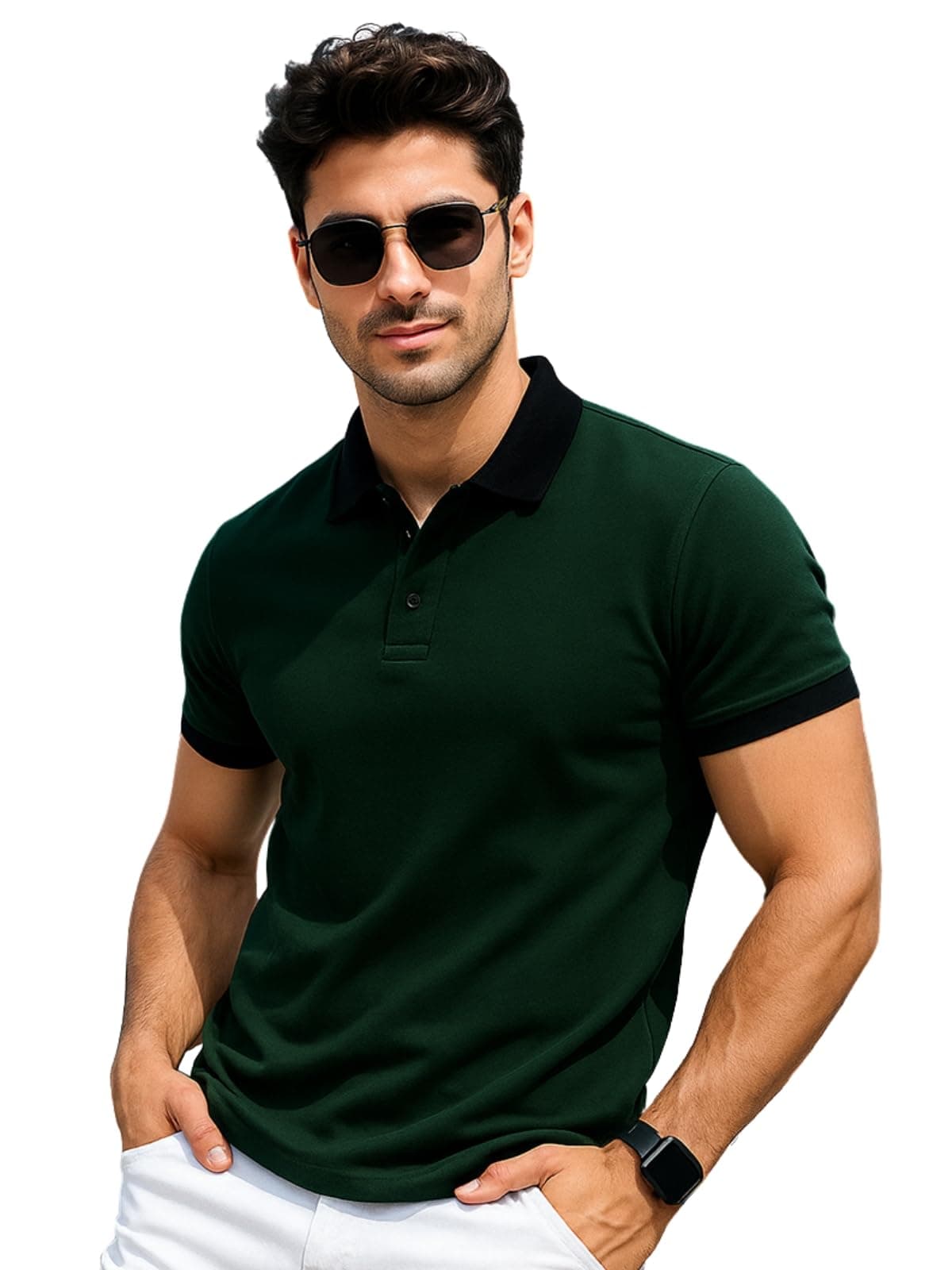 Veirdo® Pure Cotton Half Sleeves Regular Fit Plain Solid Classic Polo Collar T-Shirt for Men & Boys (Color Options- Black, Maroon & Olive) (TSH_Olive_Polo_XL)