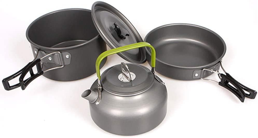NILKANTH® Camping Cookware Outdoor Kettle Pot Pan Utensil Backpacking Out Bag Cooking Picnic Cookset for 2 Person (Green)